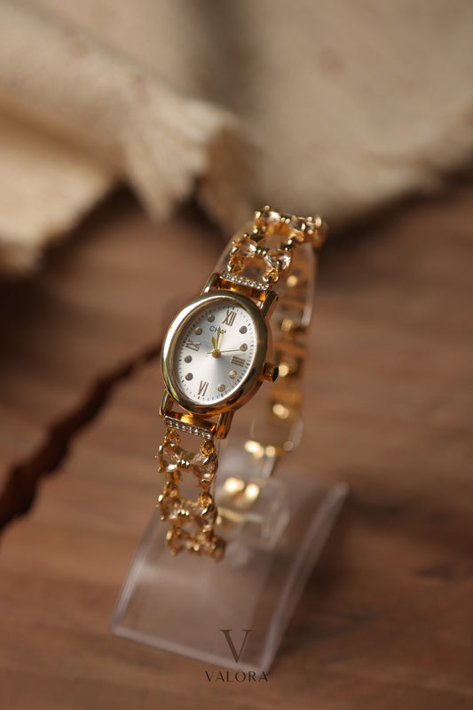 Chan-nel Stoned Golden Silver Dial