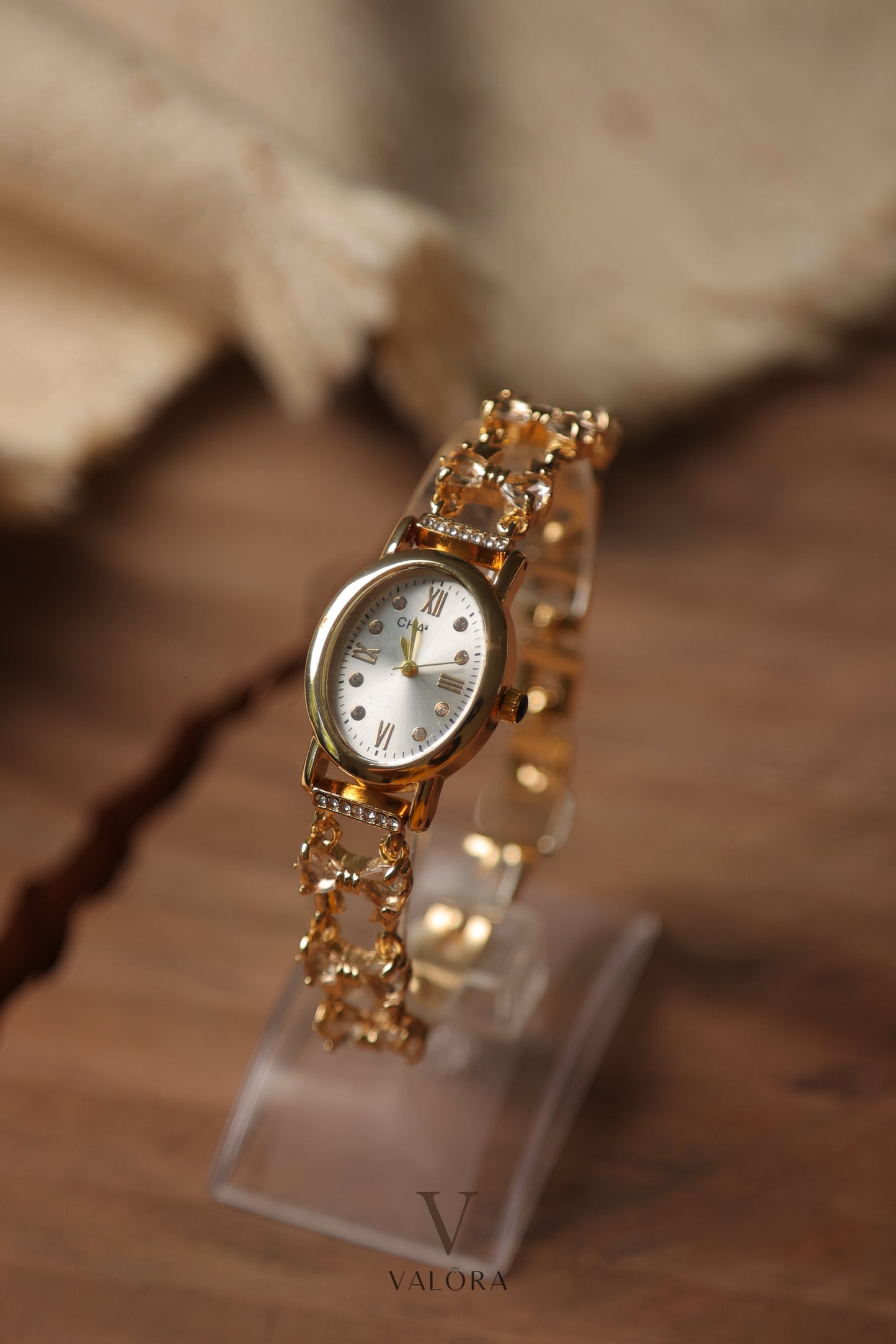 Chan-nel Stoned Golden Silver Dial