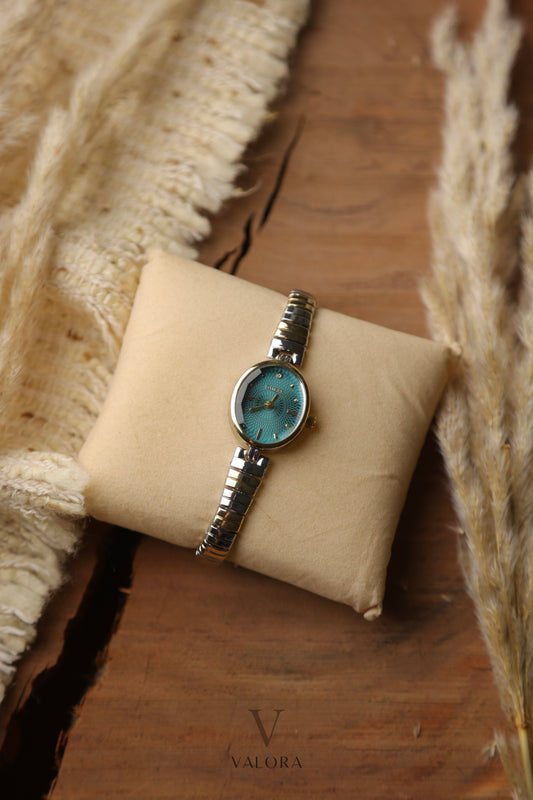 Guess Two-Tone Oval Green Analog Watch