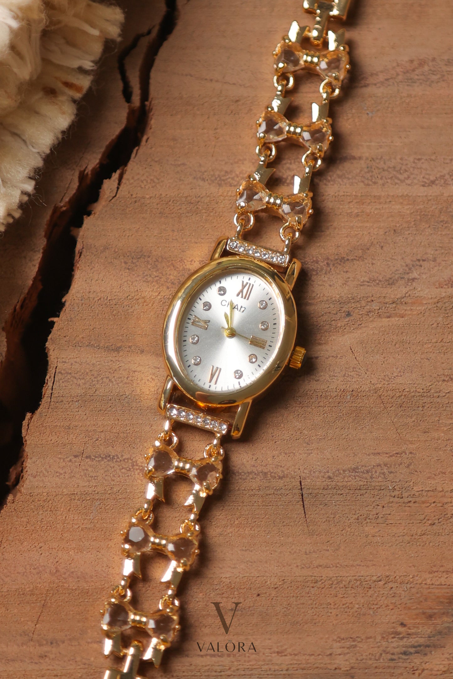 Chan-nel Stoned Golden Silver Dial