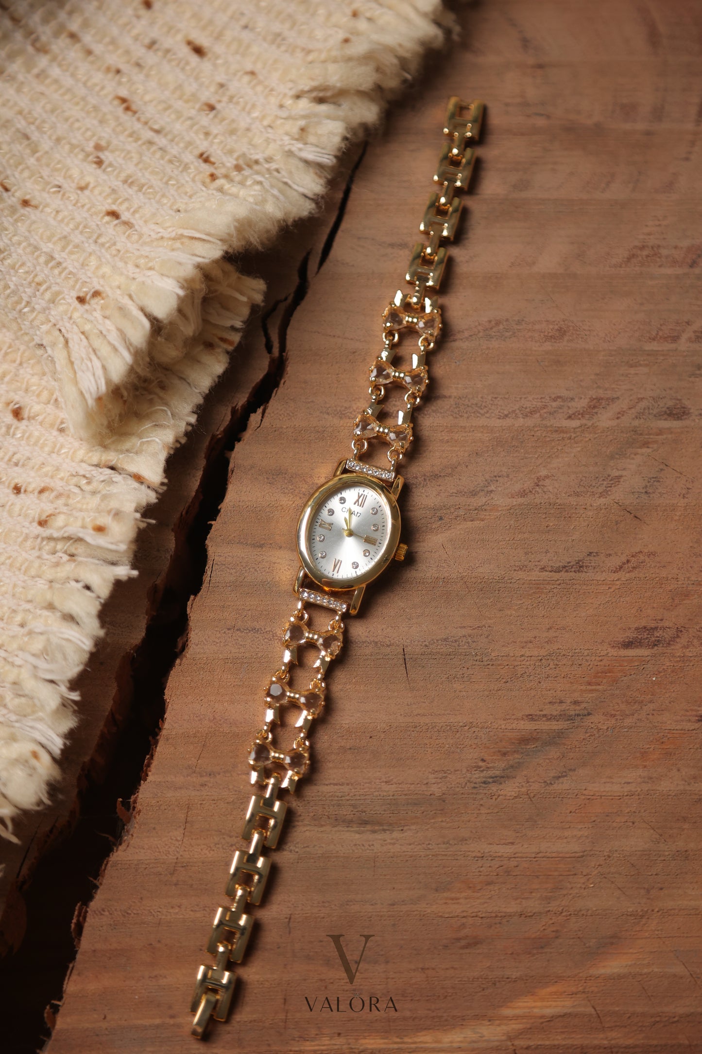 Chan-nel Stoned Golden Silver Dial