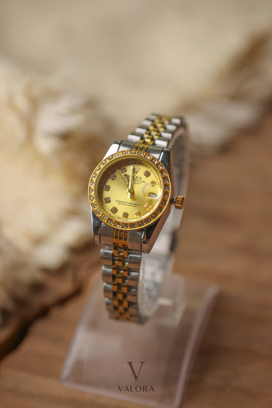 Rol-ex Mini Diamond Golden Dial